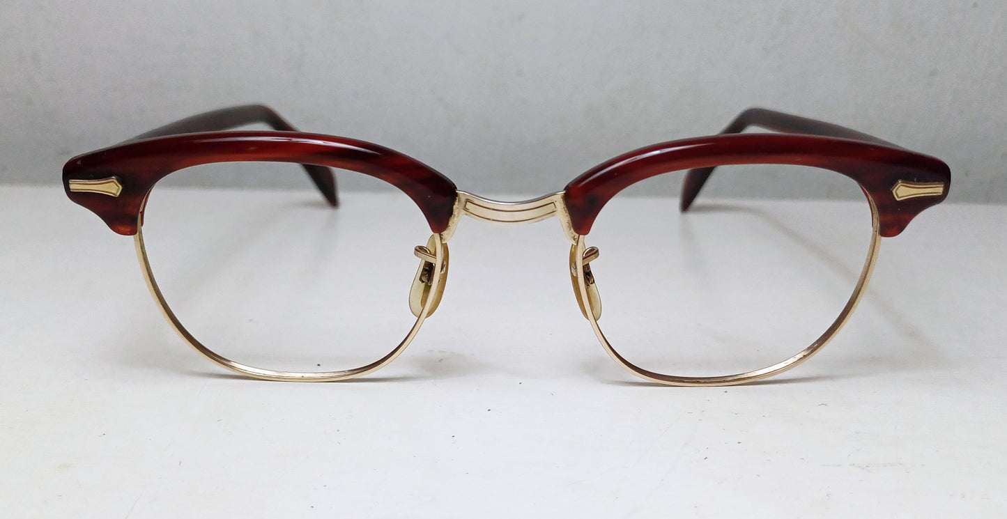 1940-50's SHURON made in USA model Ronsir Gold 12K GF clubmaster geek