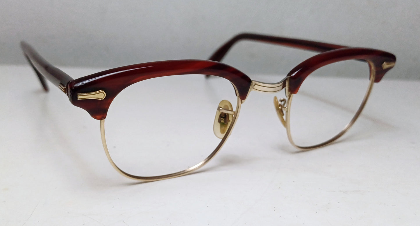 1940-50's SHURON made in USA model Ronsir Gold 12K GF clubmaster geek