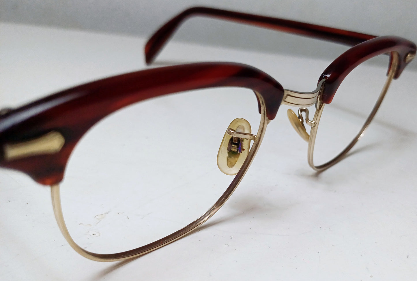 1940-50's SHURON made in USA model Ronsir Gold 12K GF clubmaster geek