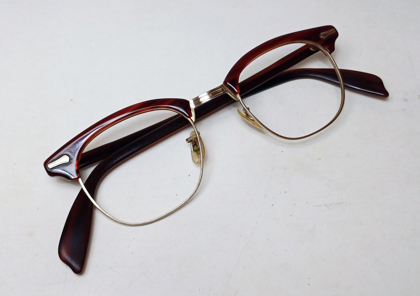 1940-50's SHURON made in USA model Ronsir Gold 12K GF clubmaster geek
