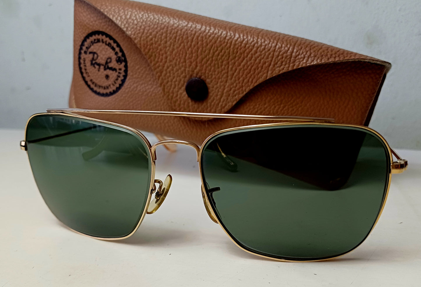 1950's RAYBAN B&L USA πΊπ² Gold 10K GF Modelo CARAVAN ECHELON (Pilot Sunglasses)